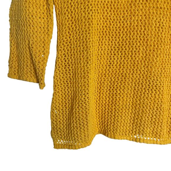 Chico’s 3/4 Sleeve Yellow Crochet Open Knit Crewneck Pullover Sweater Size 4 - Picture 4 of 6